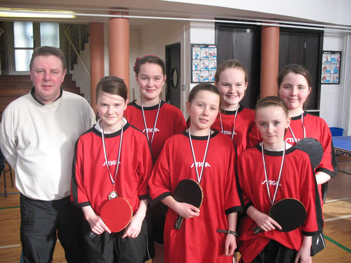 Winners of the County Galway schools first year girls table tennis competition are pictured above with Terry Dolan (County Coordinator), congratulations to Dara, Aoife, Orla, Sinéad , Cáit and Donagh. 